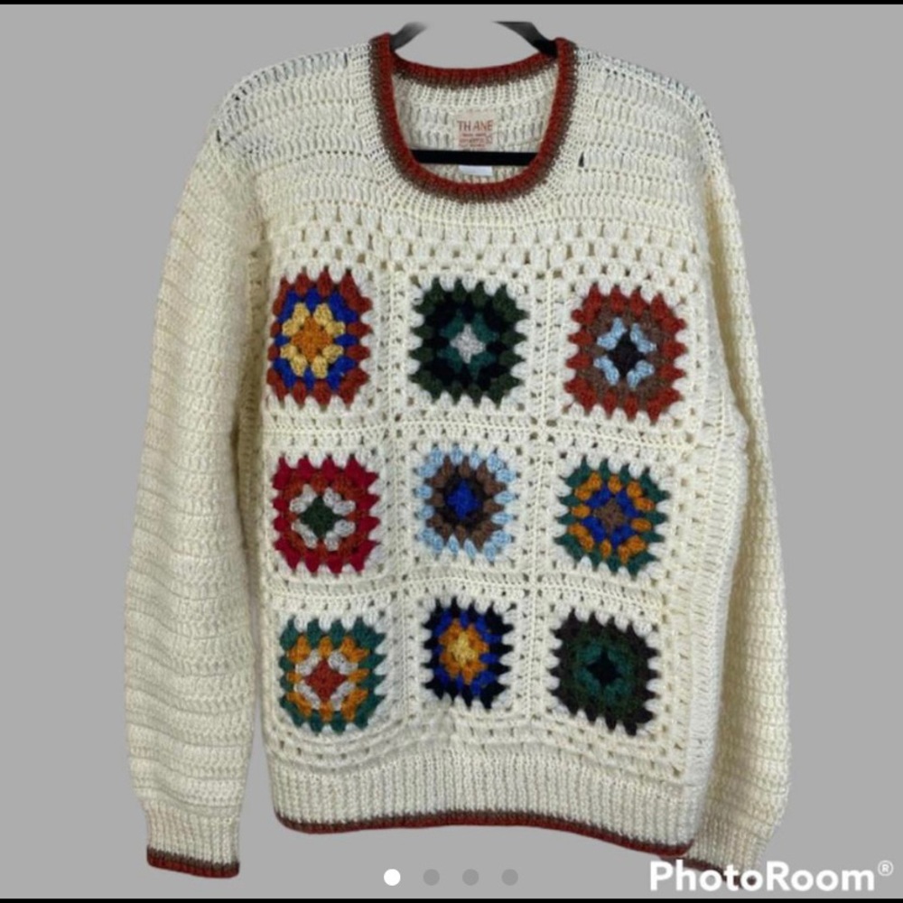 Vintage Granny Square Crochet Sweater